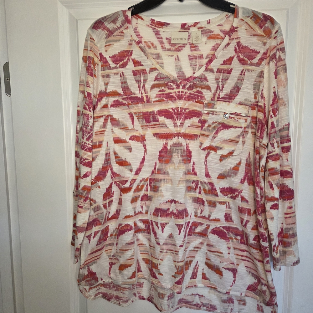 Chico's Women's Multicolor Patterned Top Sz 1 Preloved